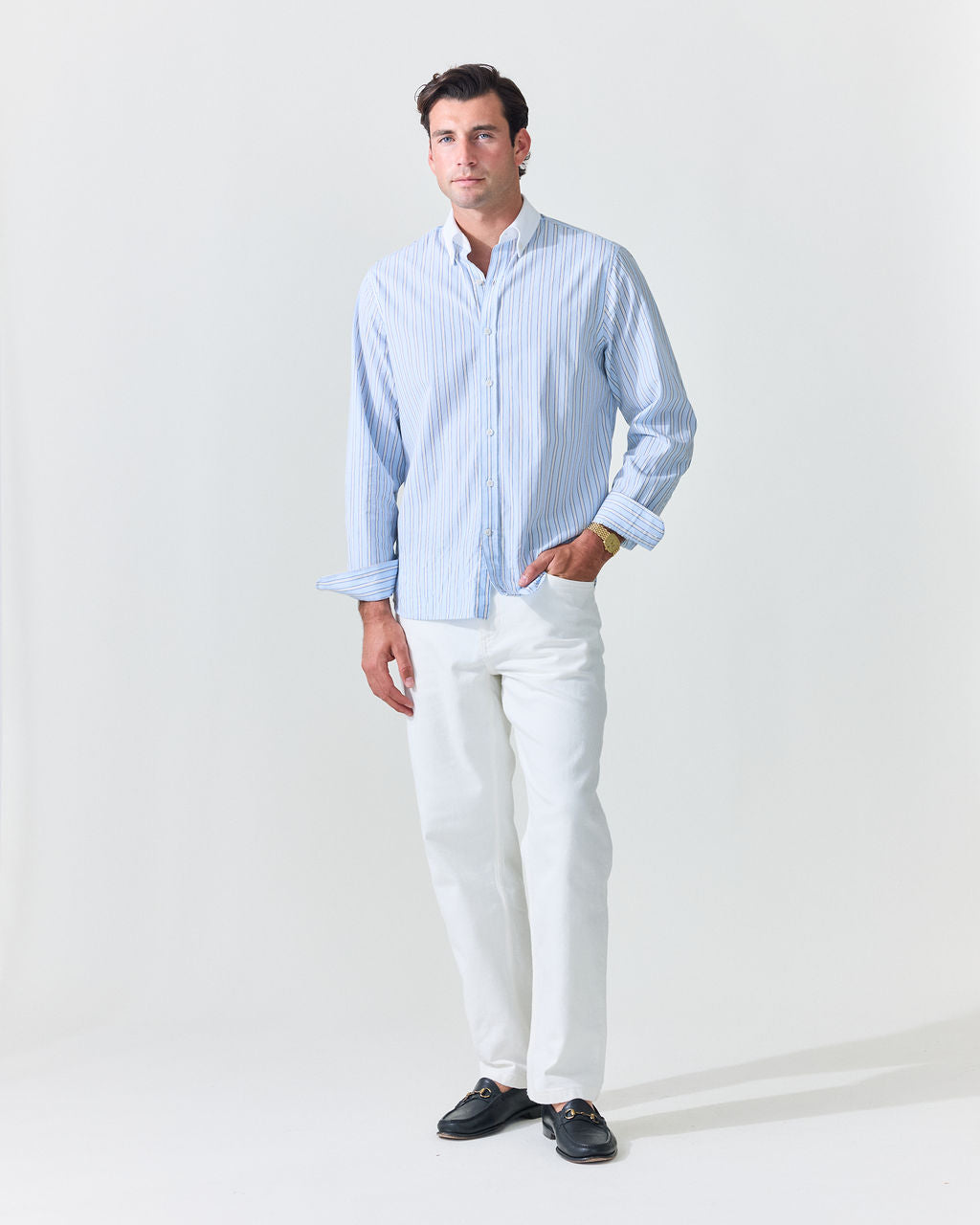 Light Blue Stripe Contrast Collar Shirt (SS26)