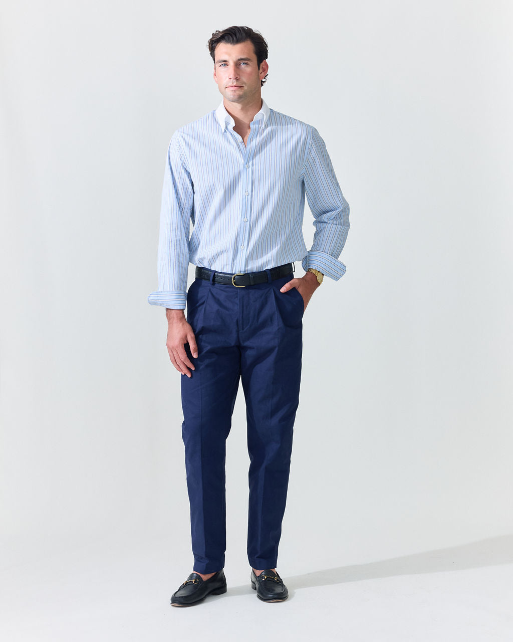 Light Blue Stripe Contrast Collar Shirt (SS26)