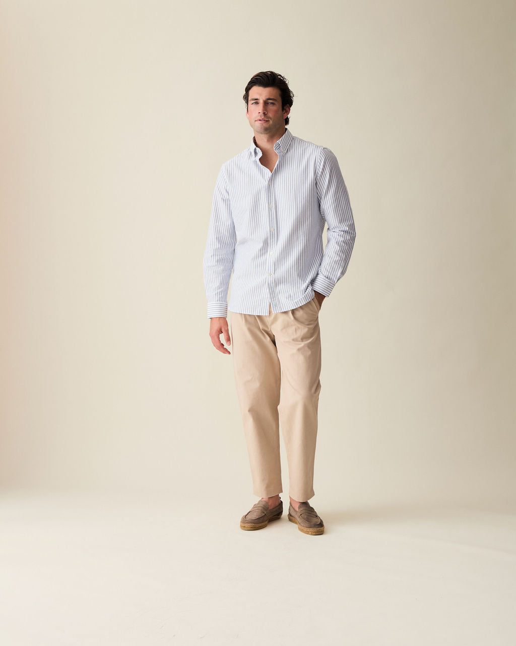 Wide Stripe Navy Oxford Shirt
