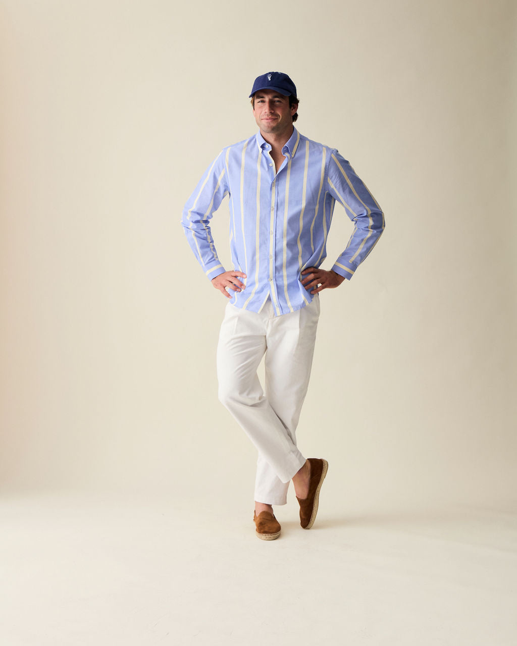 Marina Blue Wide Stripe Summer Chambray Shirt