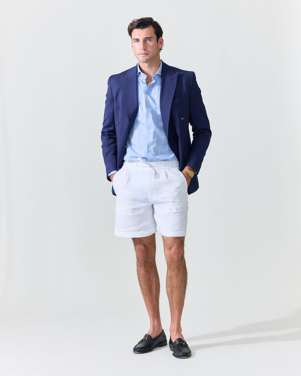 Classic Blue Linen-Blend Shirt