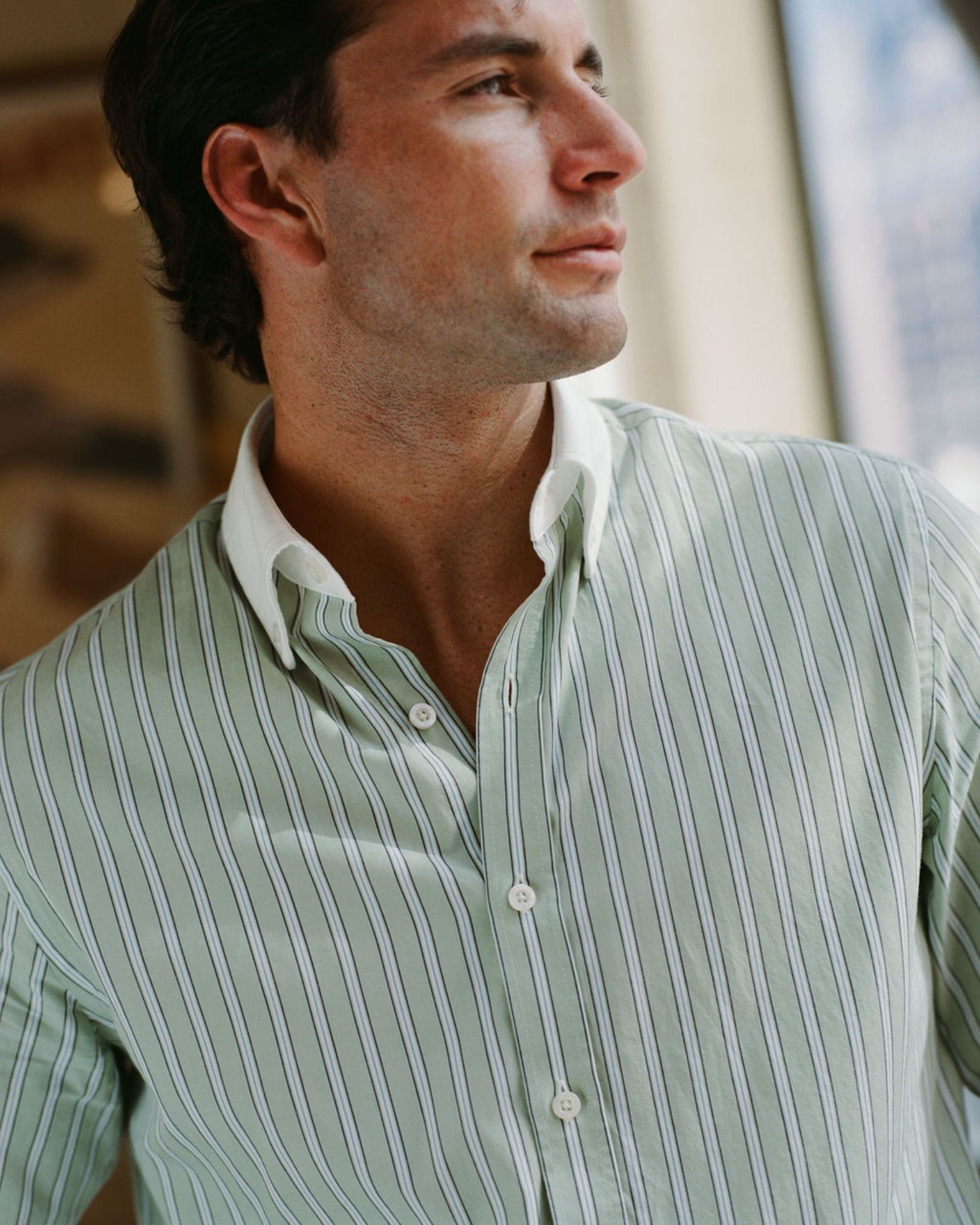 Pistachio Stripe Contrast Collar Shirt (SS26)