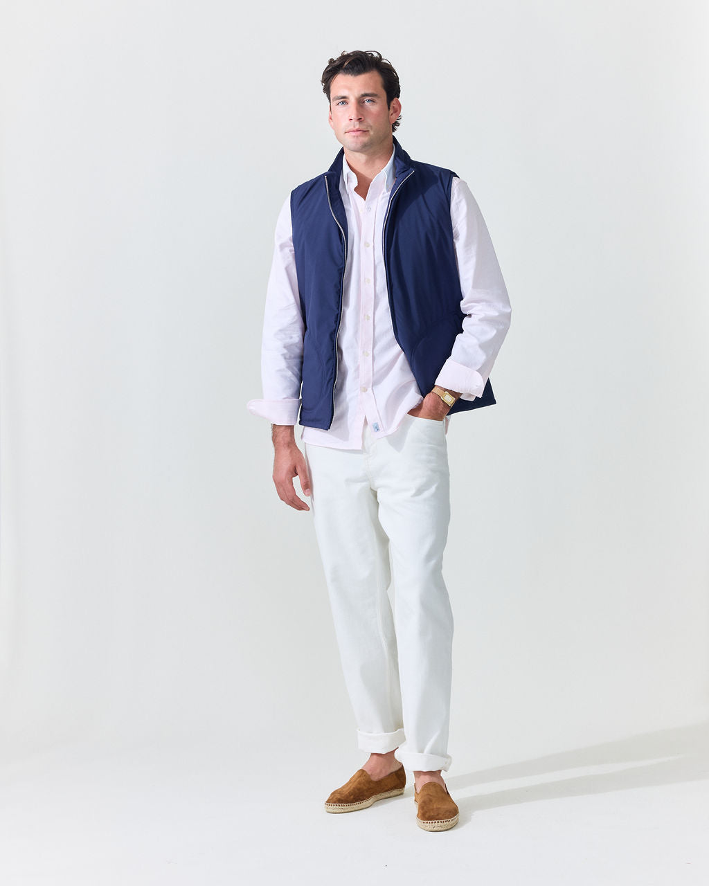 Pink Stripe Contrast Collar Oxford Shirt